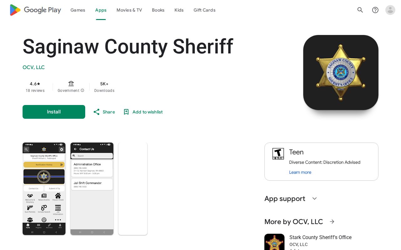 Saginaw County Sheriff official app listing for public-safety information